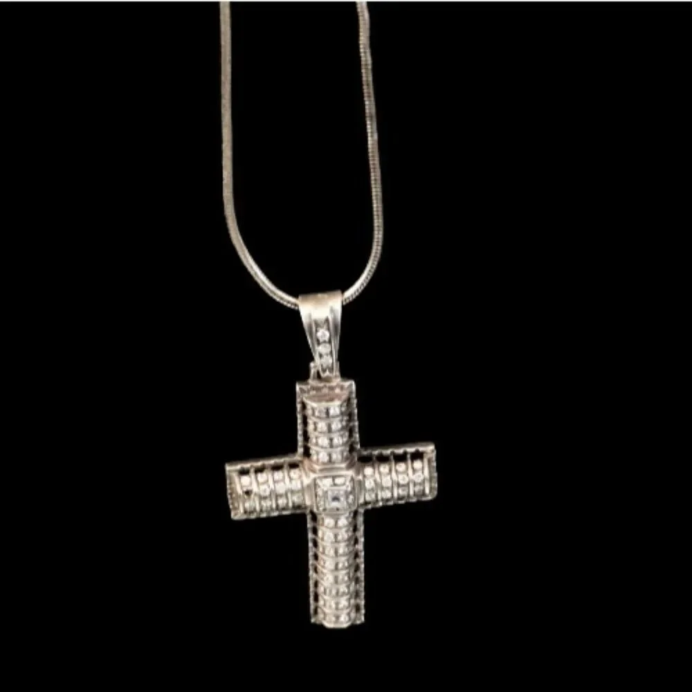 Vintage Huge 3.25 inch Cross Pendant Necklace 18 in Chain Stainless Steel Unisex